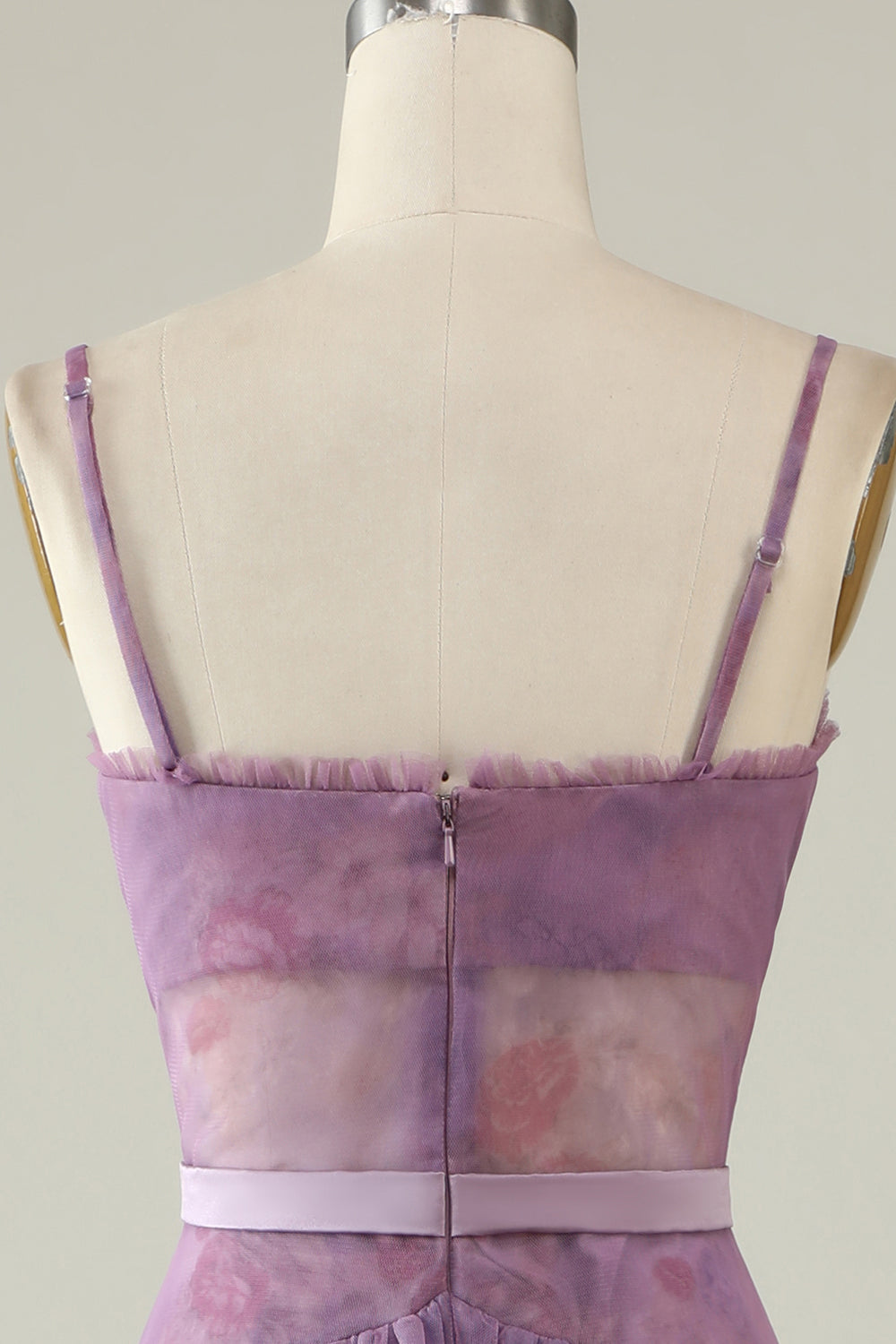 Purple Printed A Line Corset Formal Dress