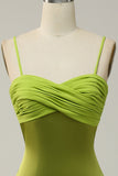 Sheath Spaghetti Straps Lemon Green Bridesmaid Dress with Silt