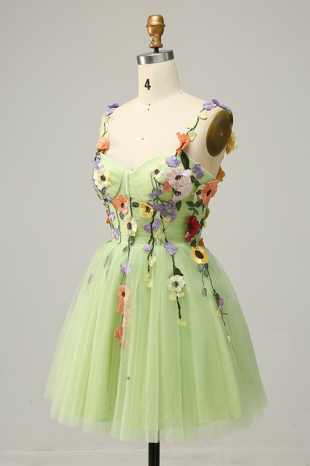 A Line Spaghetti Straps Champagne Short Formal Dress with Appliques