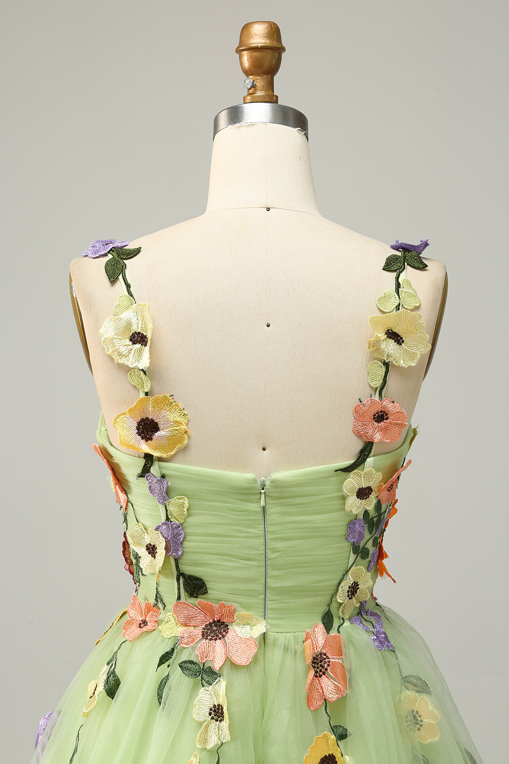 A Line Spaghetti Straps Champagne Short Formal Dress with Appliques