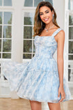 Cute A Line Blue Printed Short Formal Dress