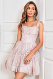 Cute A Line Blue Printed Short Formal Dress