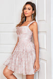 Cute A Line Blue Printed Short Formal Dress