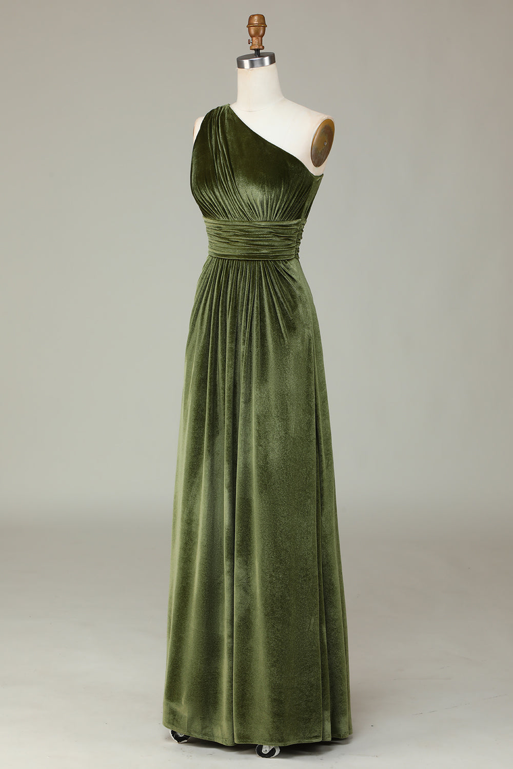 Velvet One Shoulder Olive Sheath Long Bridesmaid Dress