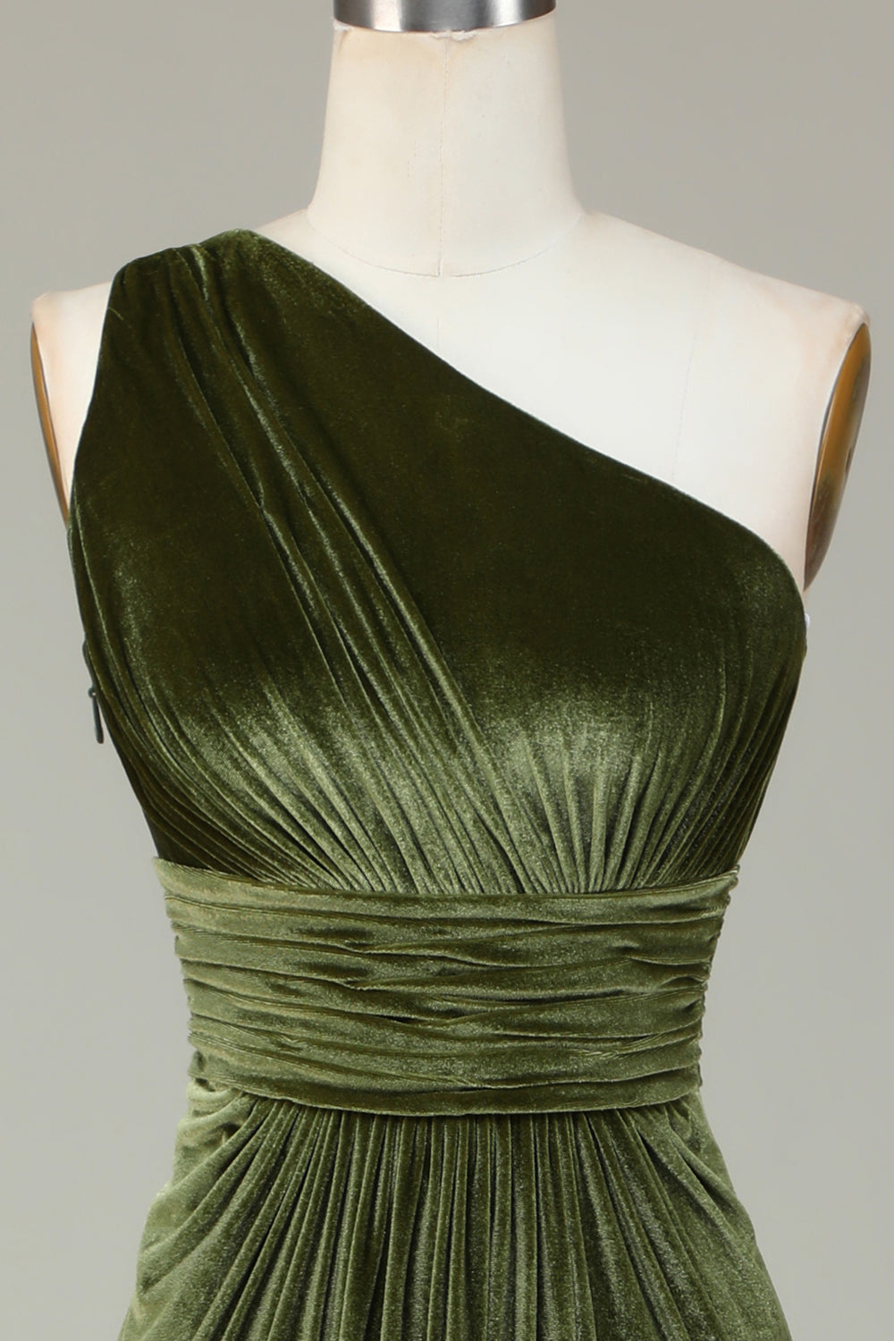 Velvet One Shoulder Olive Sheath Long Bridesmaid Dress