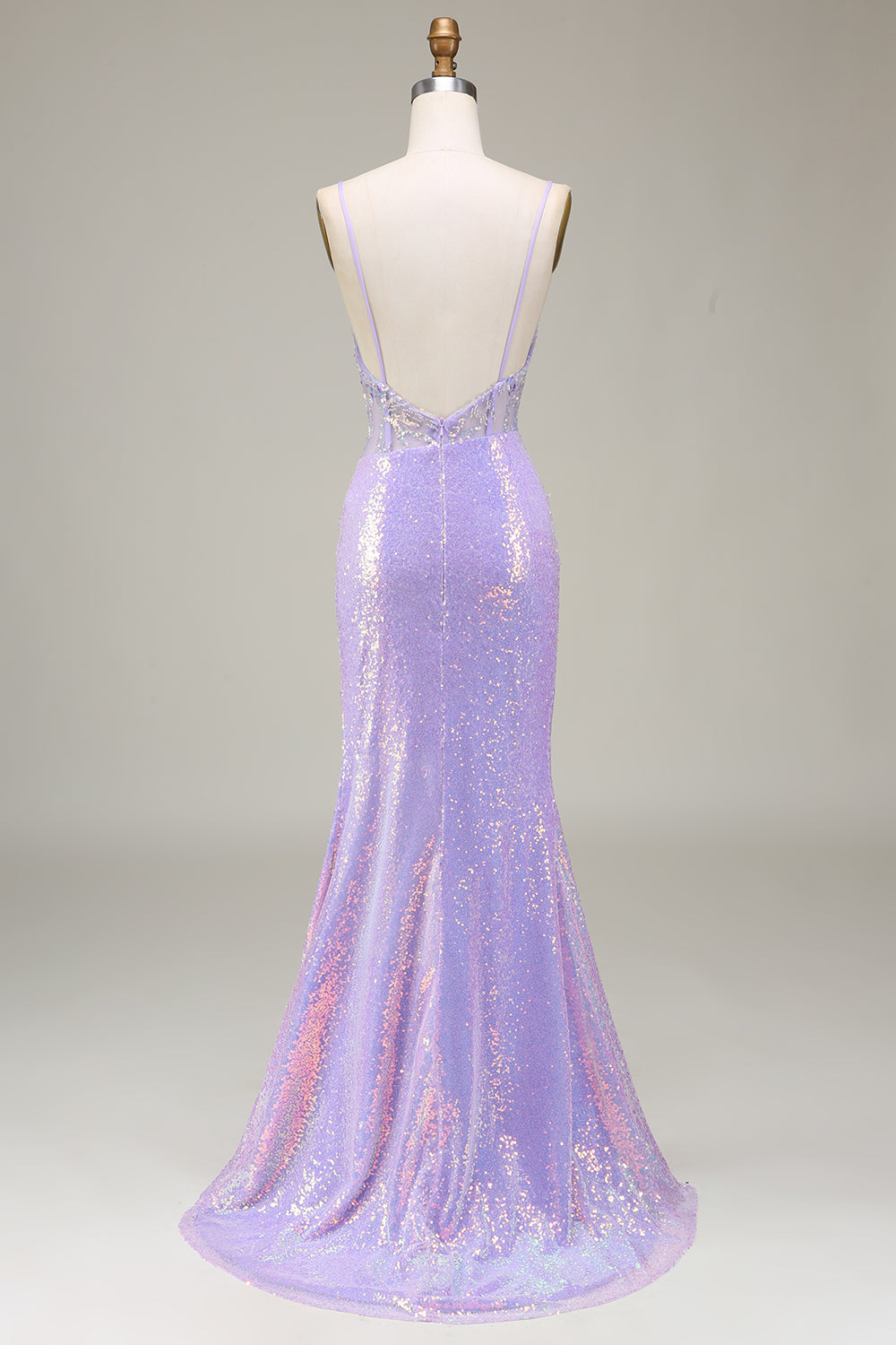 Sparkly Mermaid Light Purple Corset Formal Dress with Slit