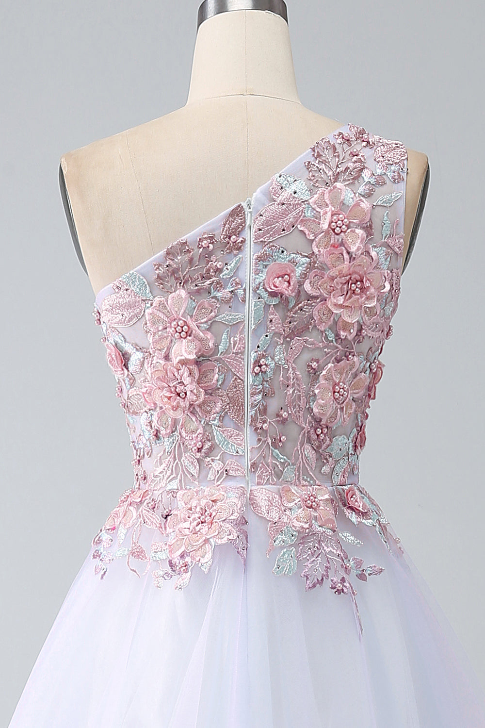 A-Line One Shoulder Pink Formal Dress with Appliques