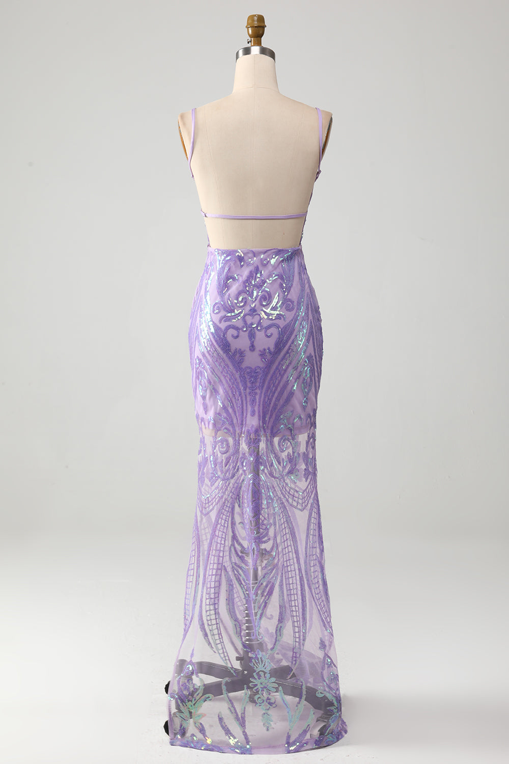 Light Purple Backless Formal Dress with Sequins