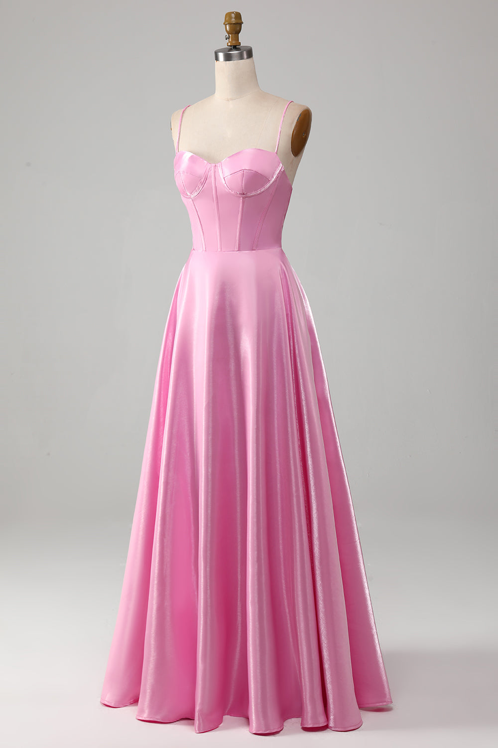 A-Line Spaghetti Straps Corset Pink Formal Dress