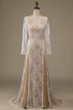 Champagne Long Sleeves Lace Sweep Train Wedding Dress
