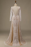 Champagne Long Sleeves Lace Sweep Train Wedding Dress