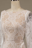 Champagne Long Sleeves Lace Sweep Train Wedding Dress