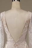 Champagne Long Sleeves Lace Sweep Train Wedding Dress