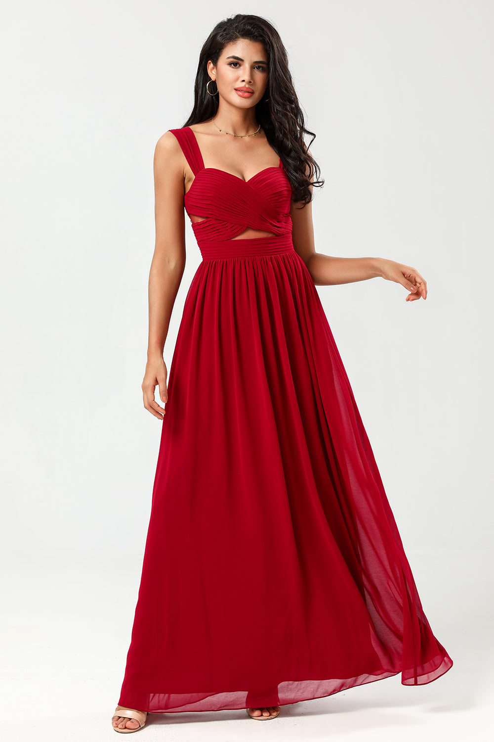 A Line Sweetheart Burgundy Long Bridesmaid Dress with Keyhole