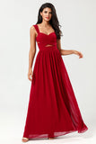 A Line Sweetheart Burgundy Long Bridesmaid Dress with Keyhole
