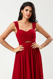 A Line Sweetheart Burgundy Long Bridesmaid Dress with Keyhole
