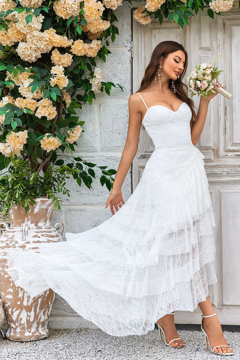 Asymmetrical lace wedding dress sales