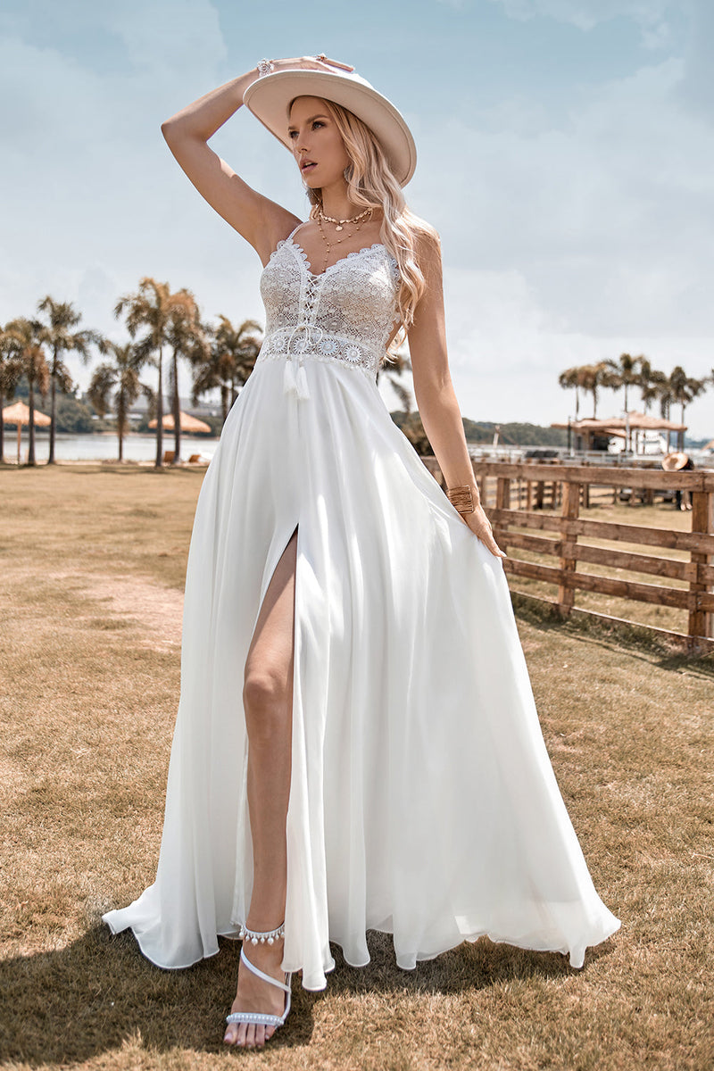 Open back boho wedding dress hot sale