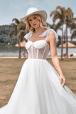 Ivory Tulle Corset Tea-Length A Line Wedding Dress