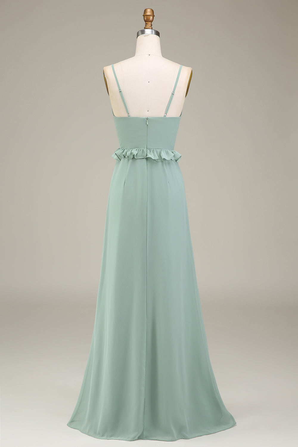 Eucalyptus A-Line V-Neck Chiffon Bridesmaid Dress With Ruffles