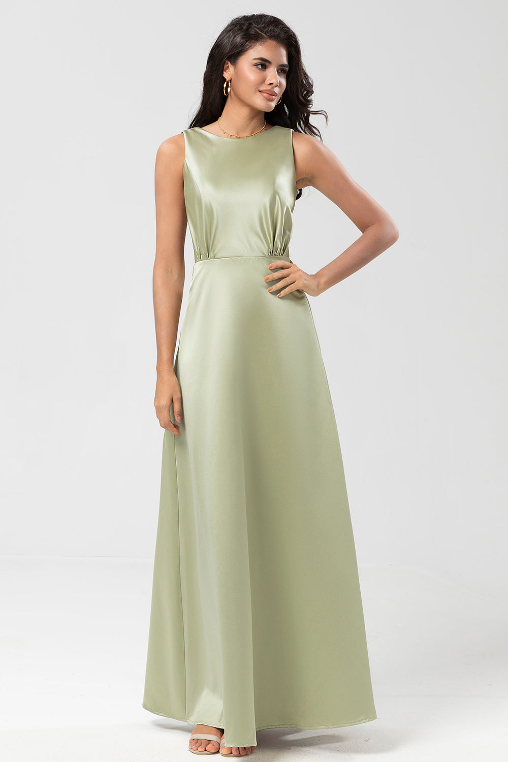 Satin Green Bridesmaid Dress with Pleats