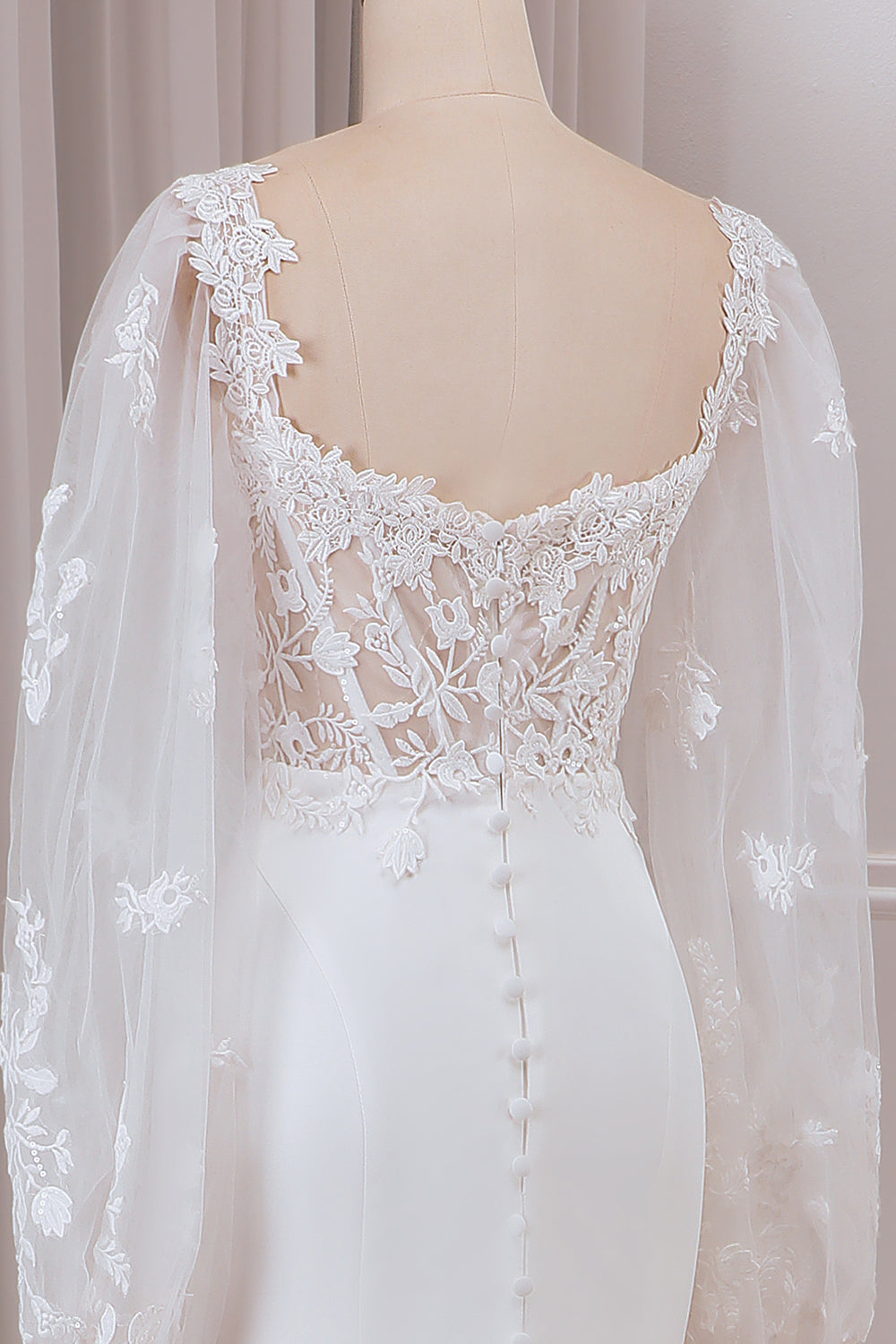 Ivory Lace Sweetheart Neck Long Sleeves Mermaid Wedding Dress with Sweep Train