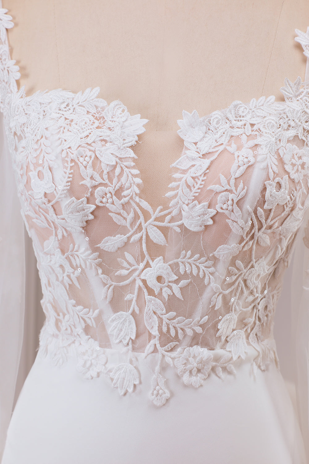 Ivory Lace Sweetheart Neck Long Sleeves Mermaid Wedding Dress with Sweep Train