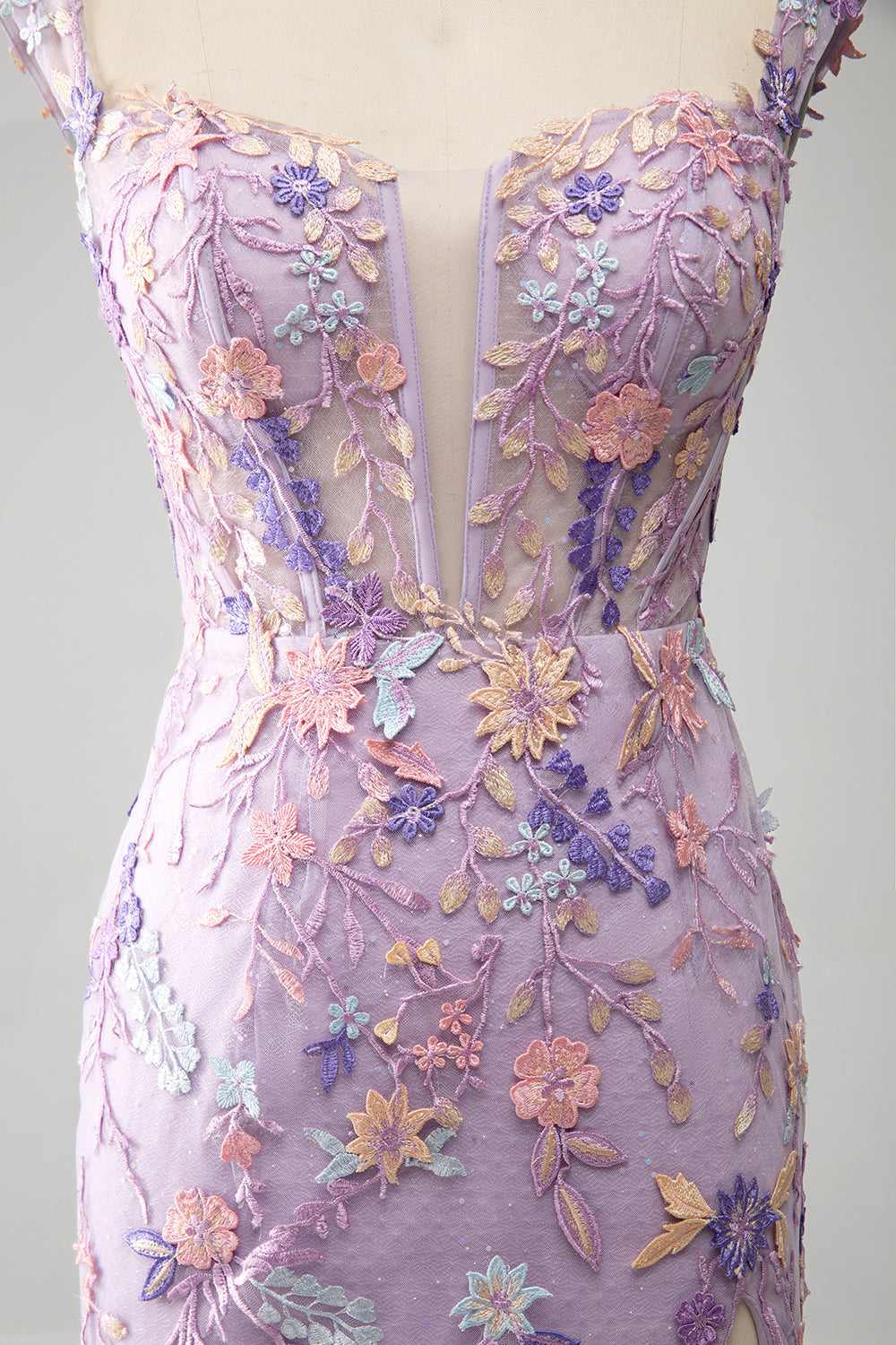 Mauve Off The Shoulder Long Embroidered Mermaid Formal Dress Slit