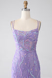 Mermaid Lace-Up Back Lilac Sequins Formal Dress with Slit