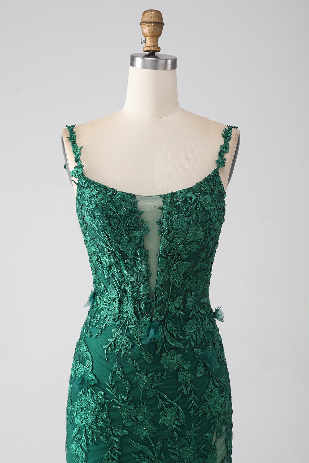 Dark Green Mermaid Spaghetti Straps Long Formal Dress with Appliques
