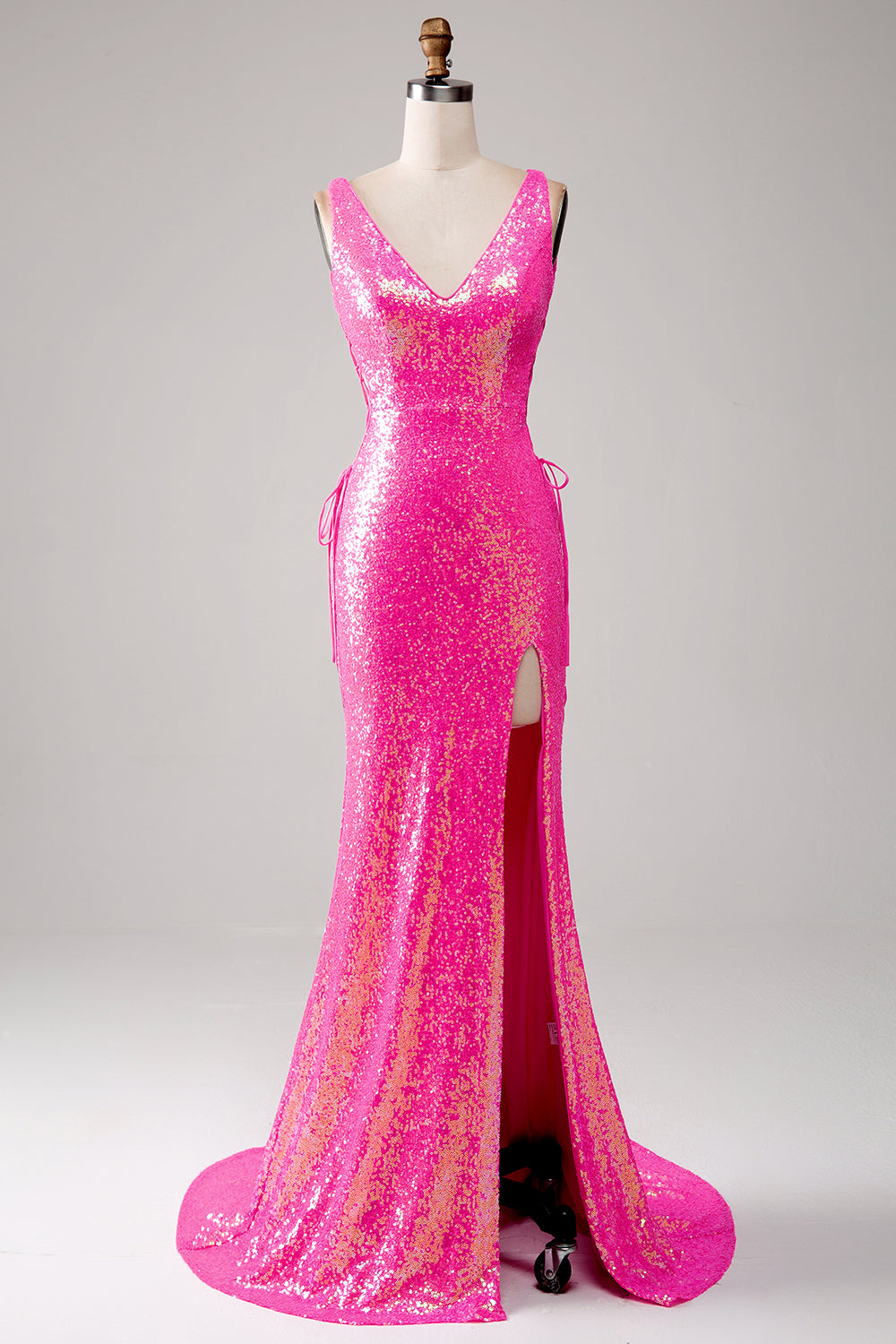 Sparkly Hot Pink Mermaid Formal Dress with Slit