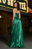 Sparkly A-line Dark Green Corset Formal Dress with Slit