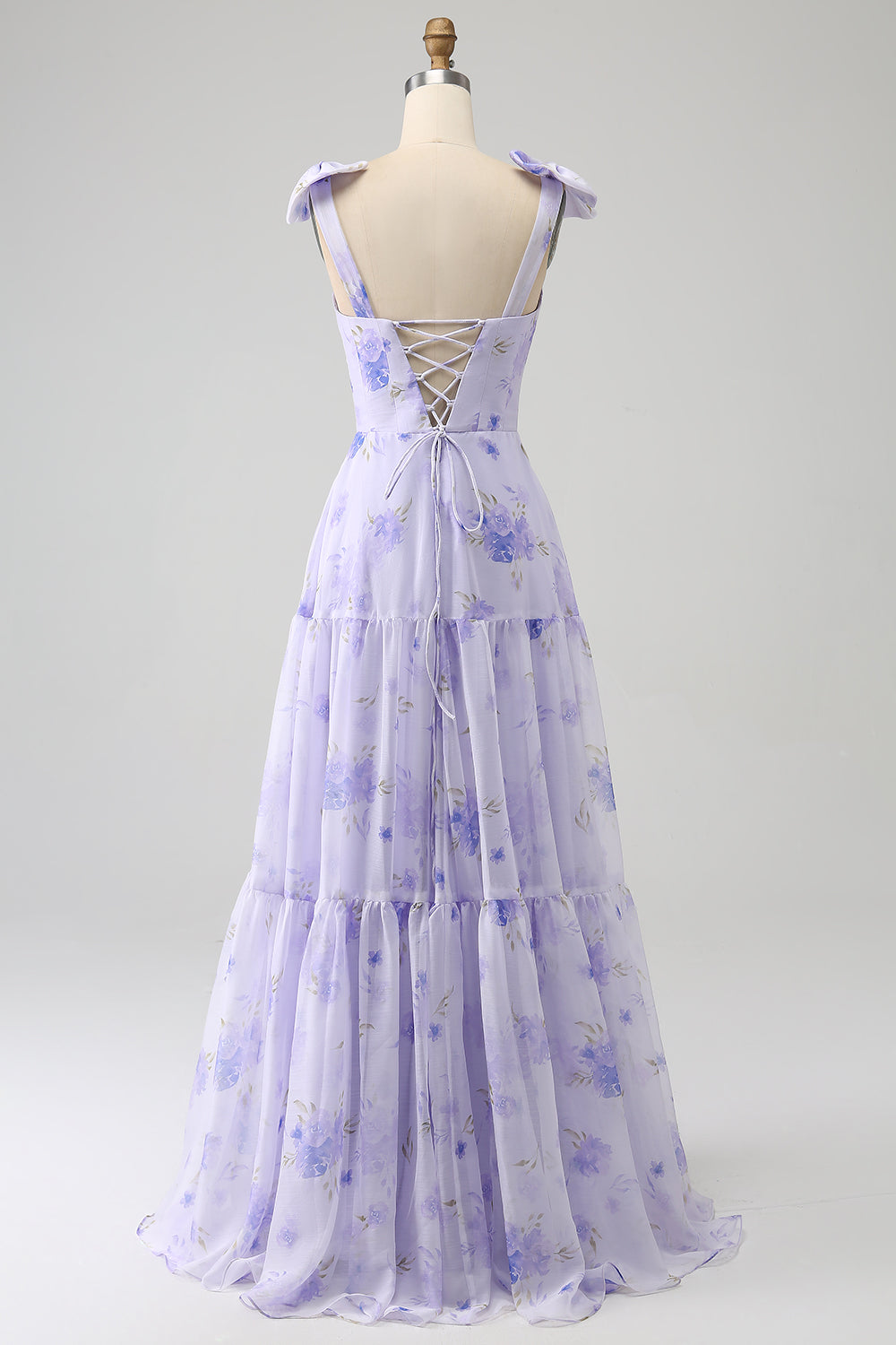 Lilac Corset Floral A-Line Long Formal Dress