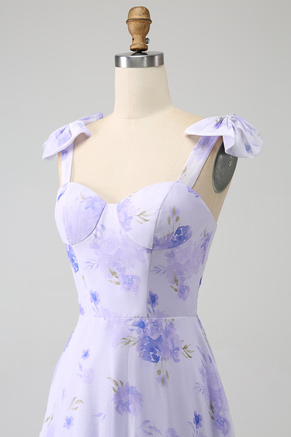 Lilac Corset Floral A-Line Long Formal Dress