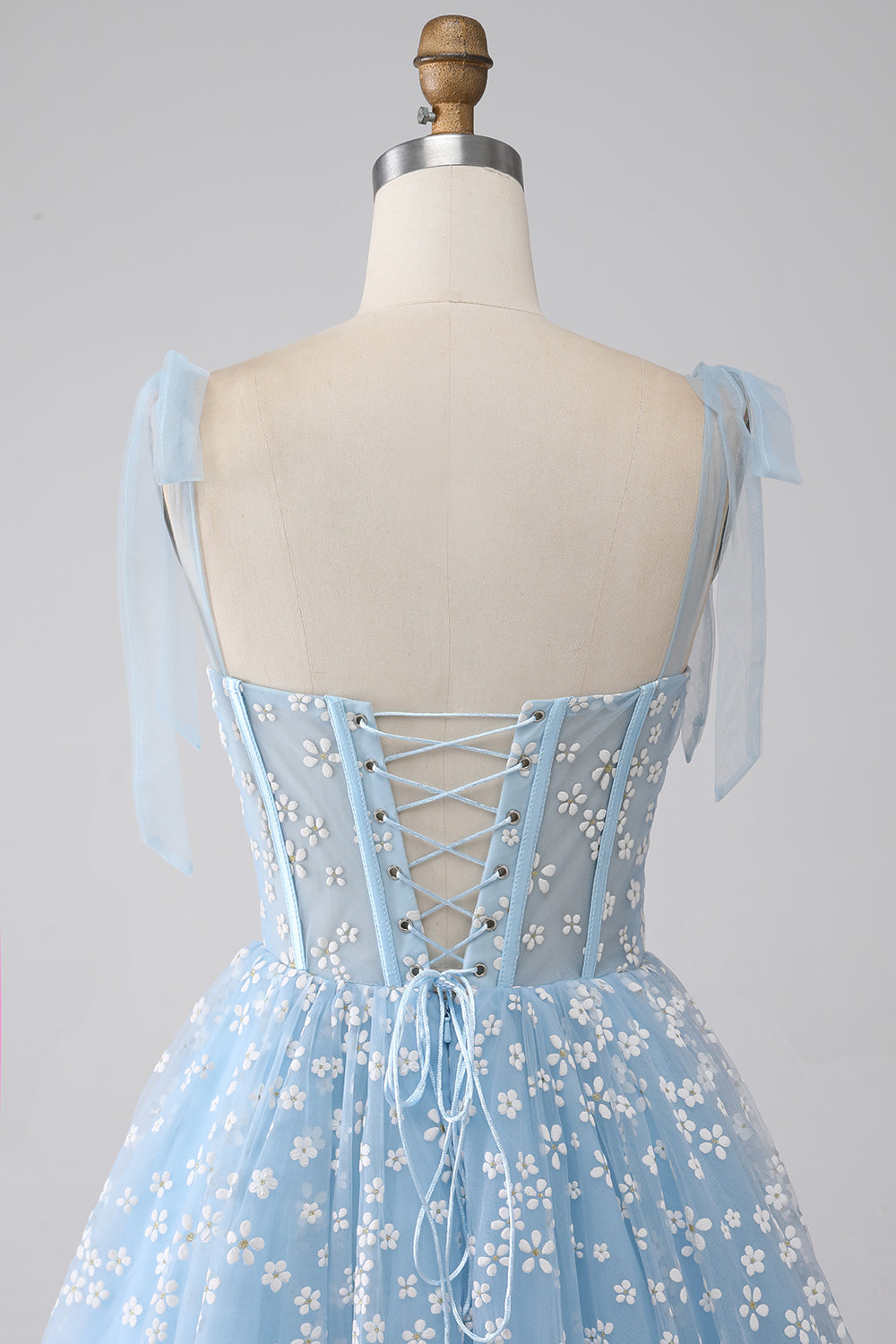 A-Line Spaghetti Straps Sky Blue Corset Formal Dress