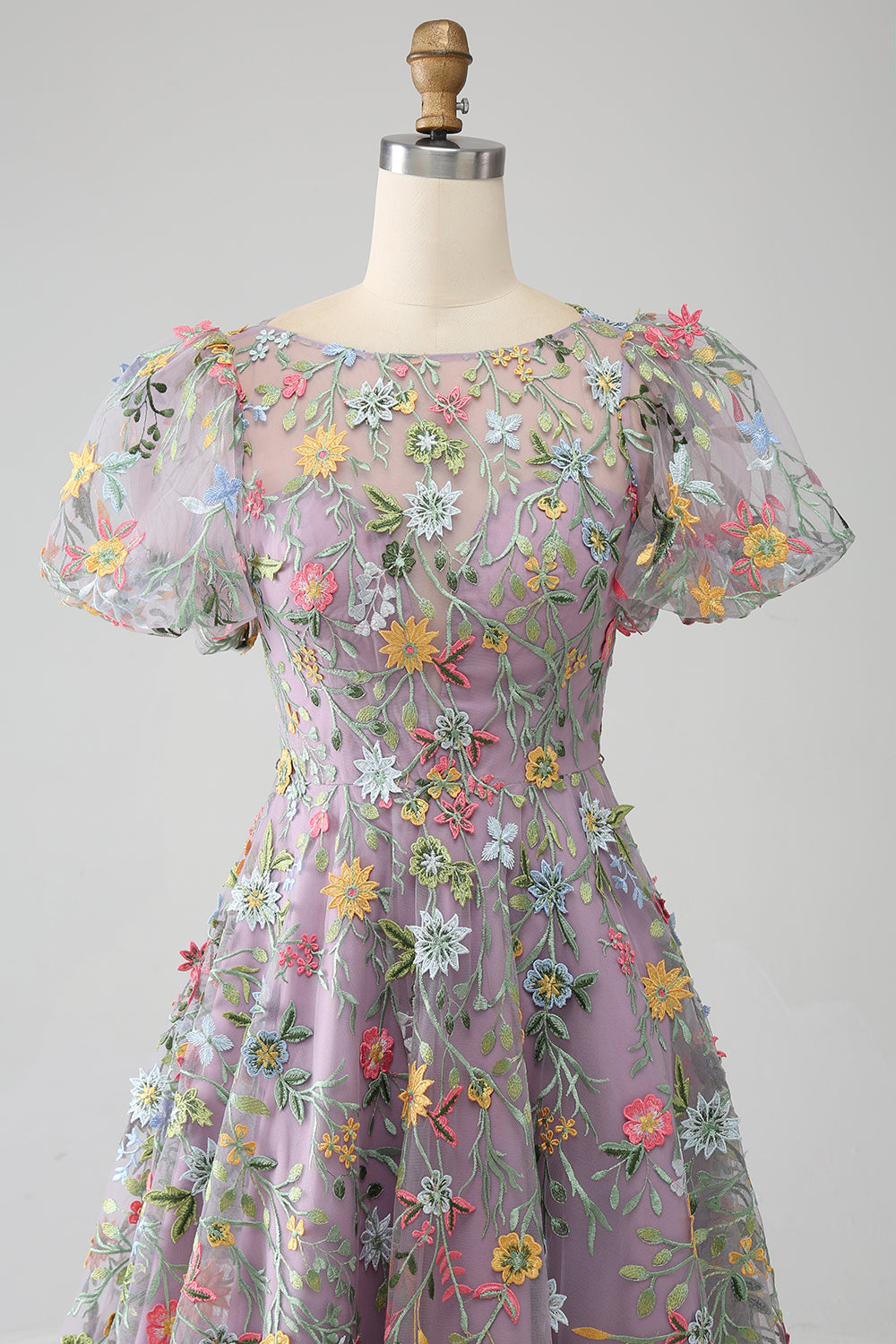 Ivory A-Line Puff Sleeves Wedding Dress with Appliques