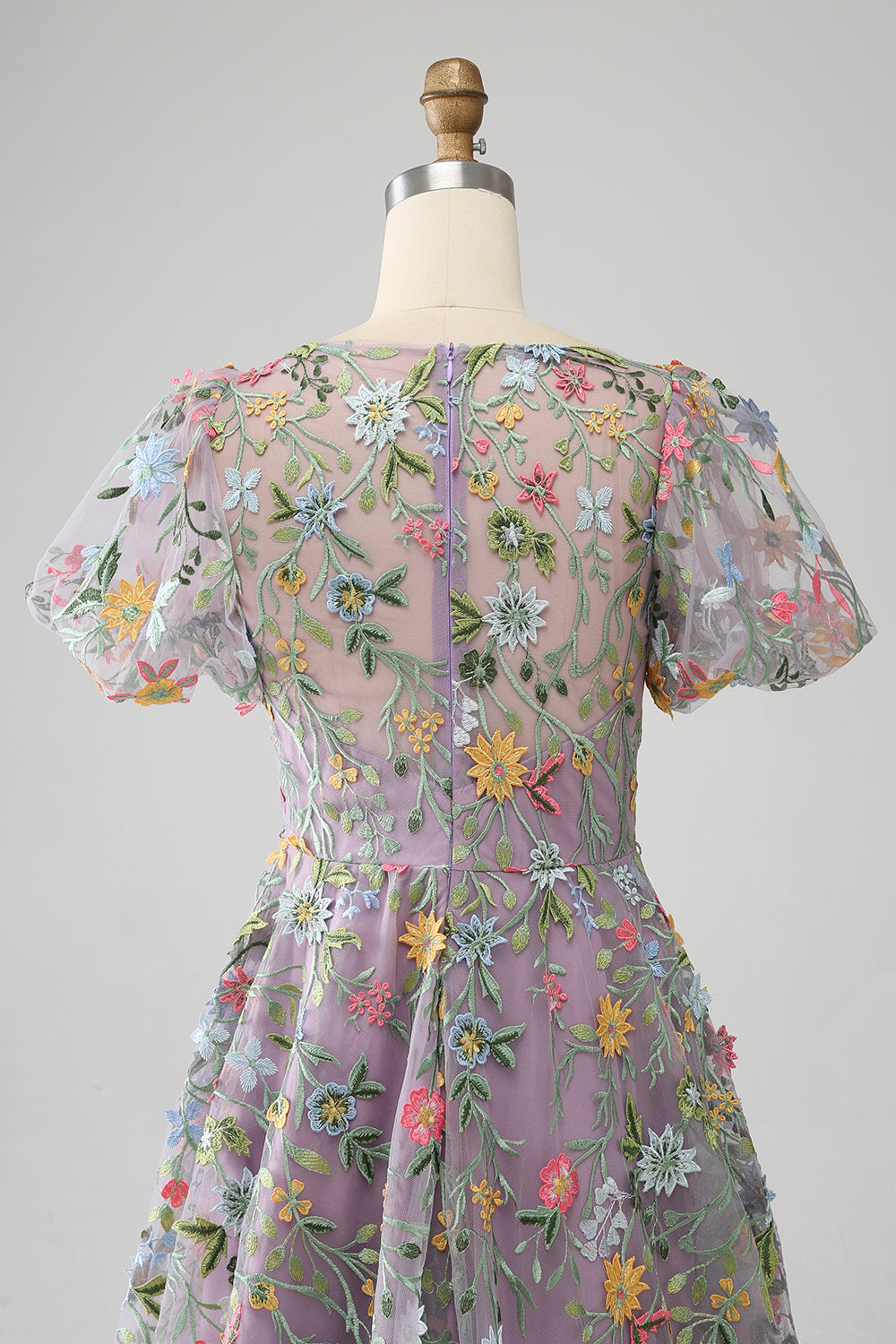 Ivory A-Line Puff Sleeves Wedding Dress with Appliques