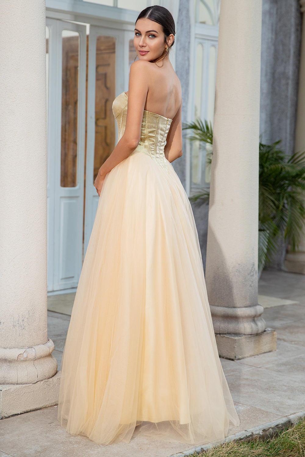 Princess A Line Sweetheart Golden Long Formal Dress