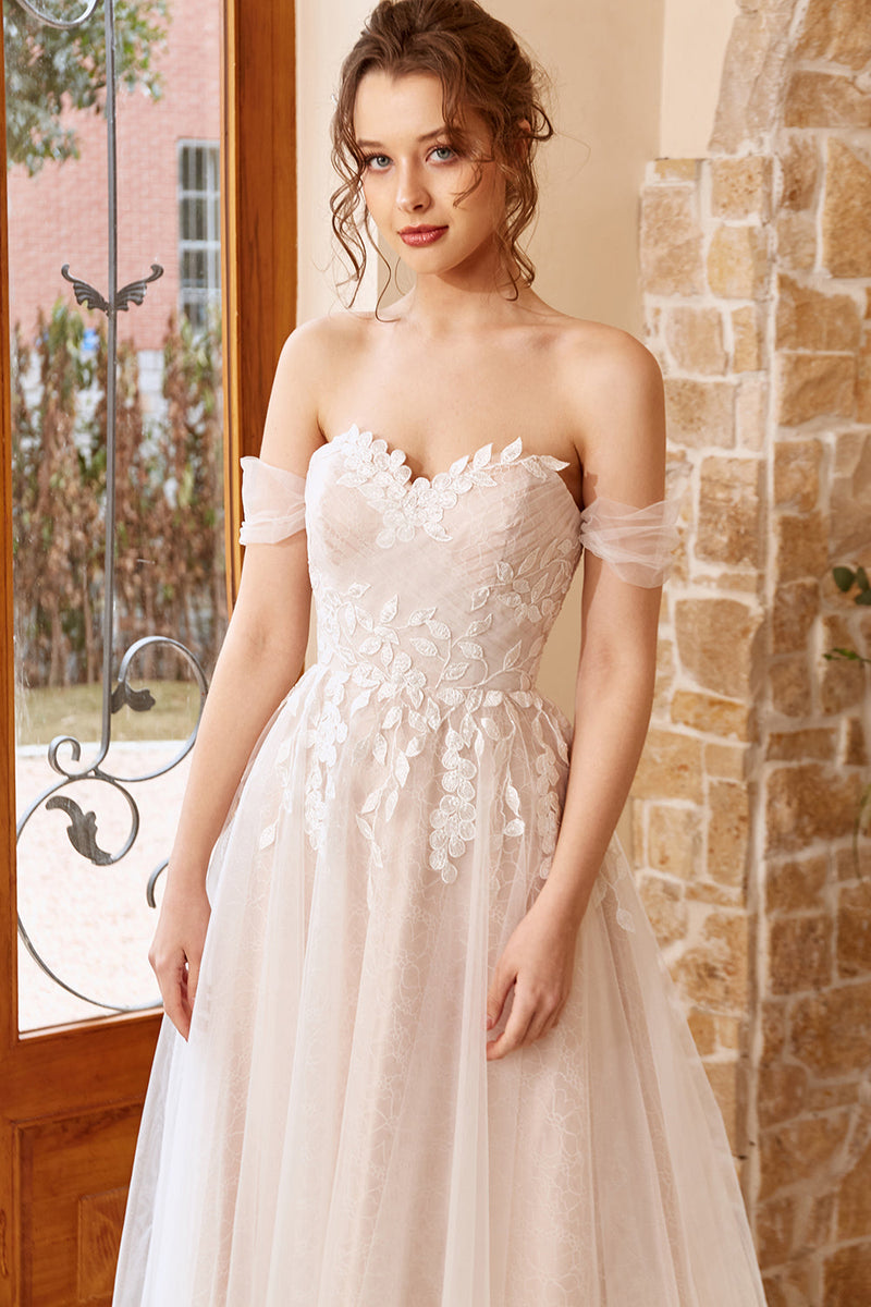 ZAPAKA Women Church Wedding Dress Appliques Tulle Halter White