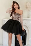 Black Strapless Neck A Line Cocktail Dress