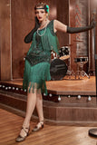 Dark Green Gatsby 1920s Dress with Sequins and Fringes