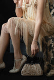 Sparkly Champagne Gatsby 1920s Flapper Dress with Sequins and Fringes