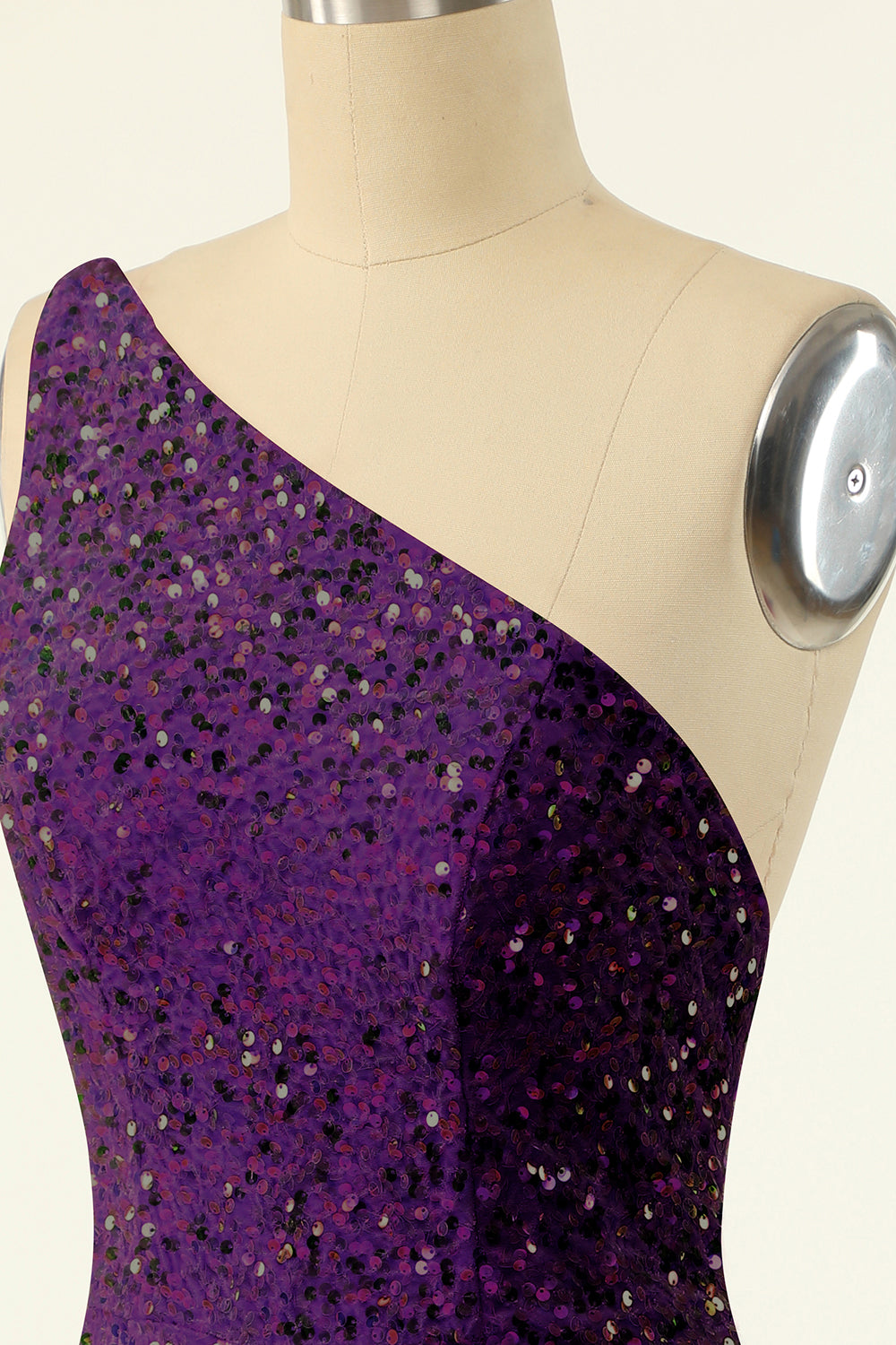 Purple One Shoulder Sequins Cocktail Dress