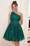 One Shoulder Sequin A-Line Short Formal Dress