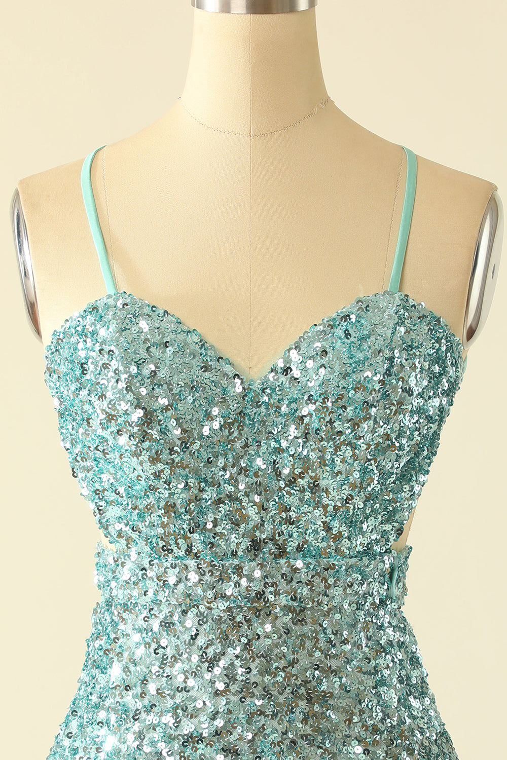 Blue Open Back Sequin Glitter Short Formal Dress