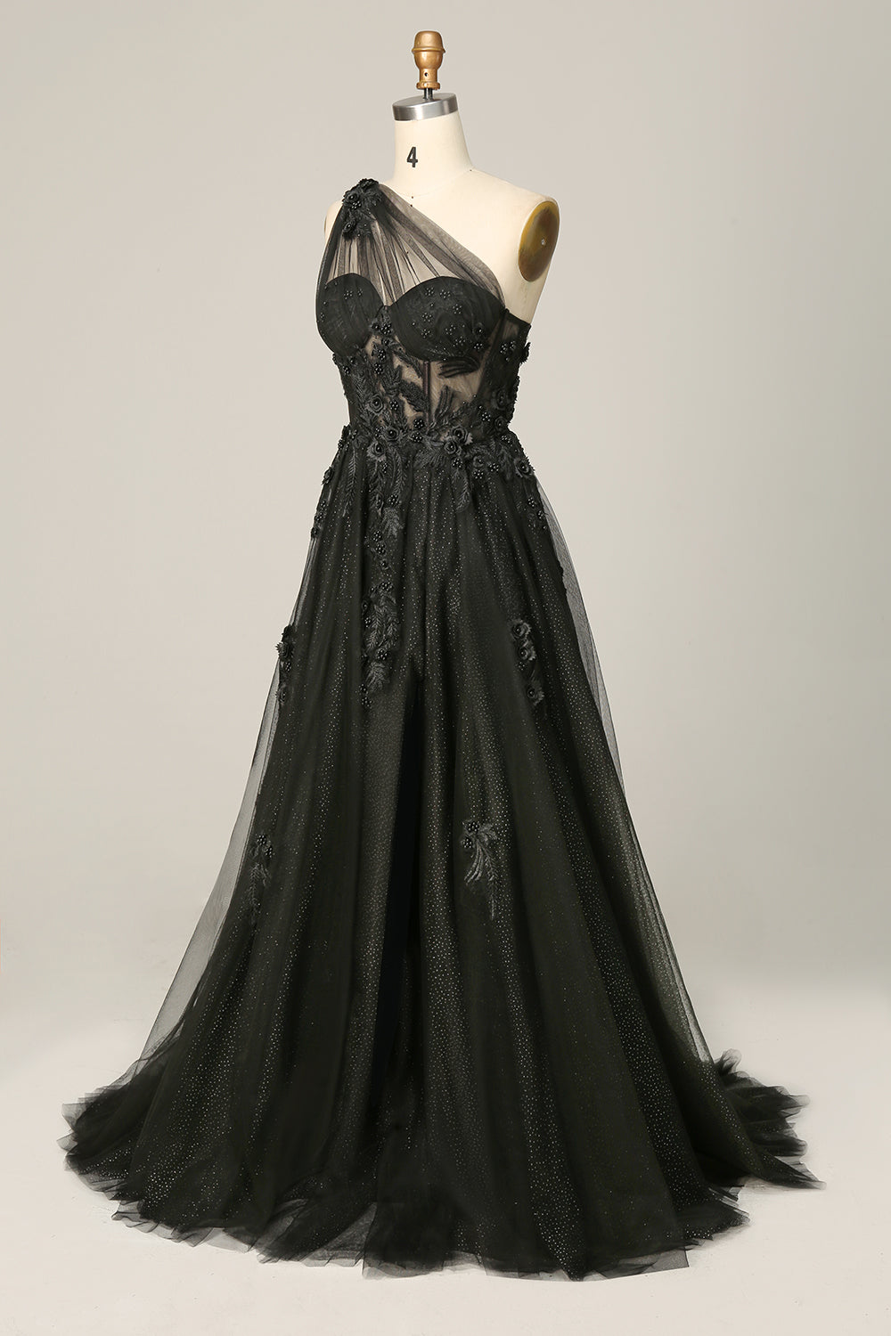 A Line One Shoulder Sky Blue Long Formal Dress with Appliques