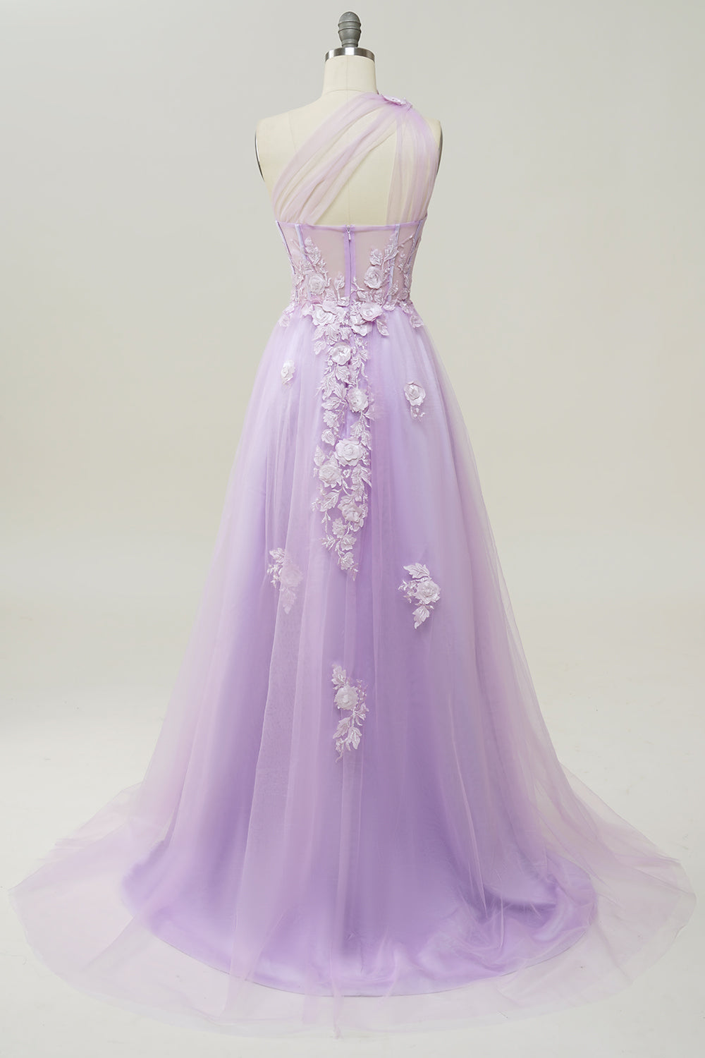 A Line One Shoulder Purple Long Formal Dress with Beading