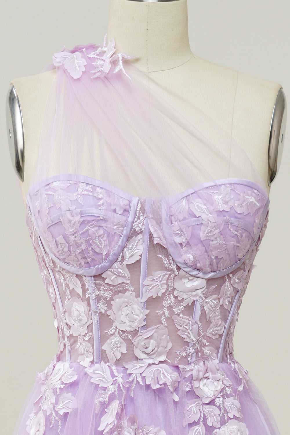 A Line One Shoulder Purple Long Formal Dress with Beading