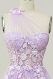 A Line One Shoulder Sky Blue Long Formal Dress with Appliques