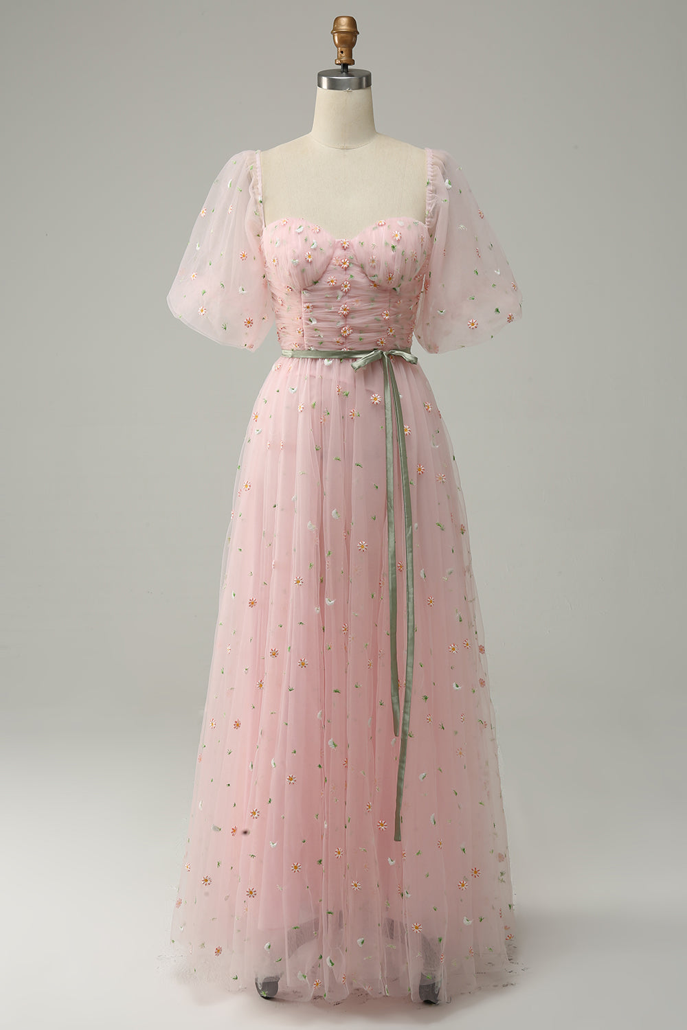 A Line Sweetheart Blush Long Formal Dress with Embroidery